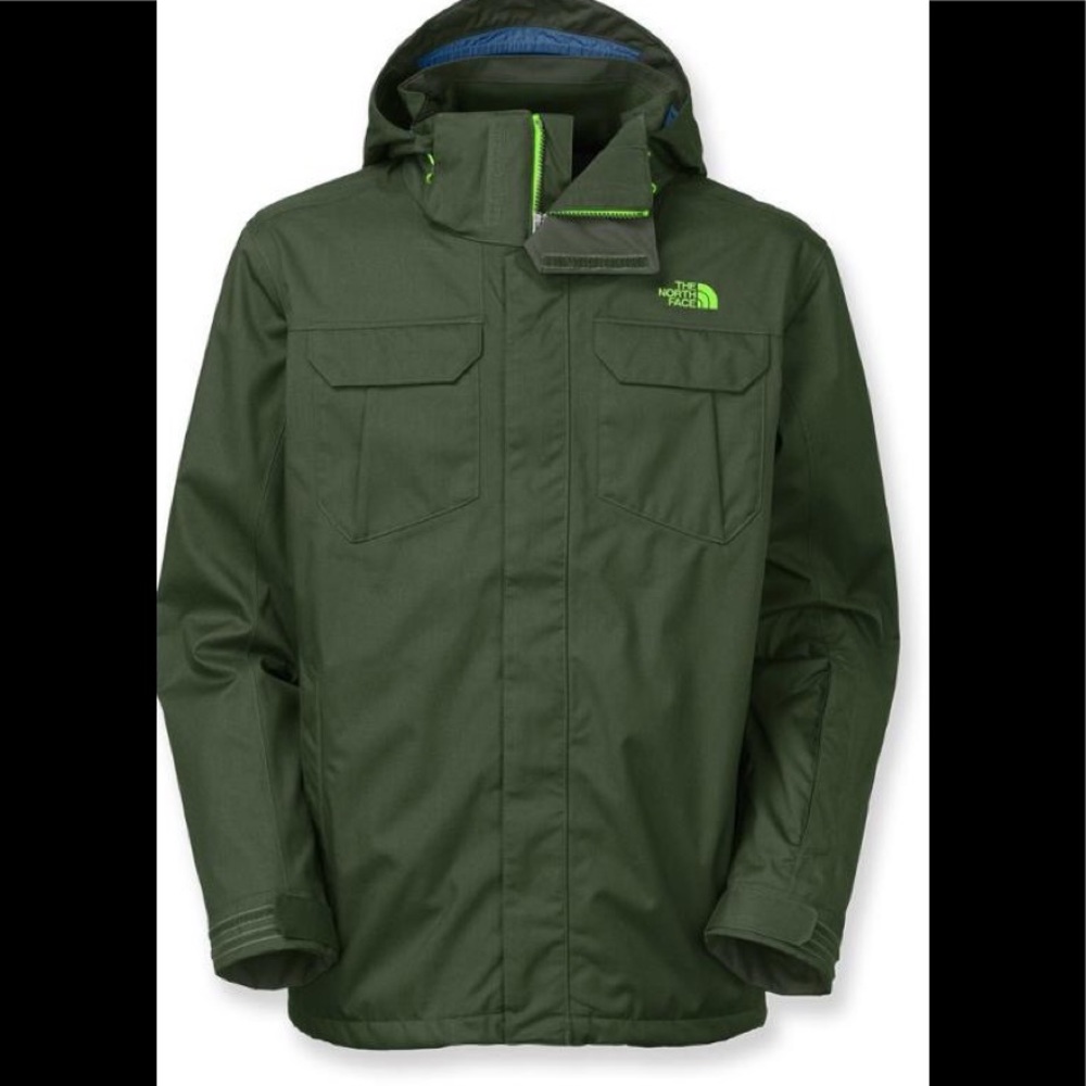 The North Face Olive Green Hooded Men's Jacket with Lime Accents